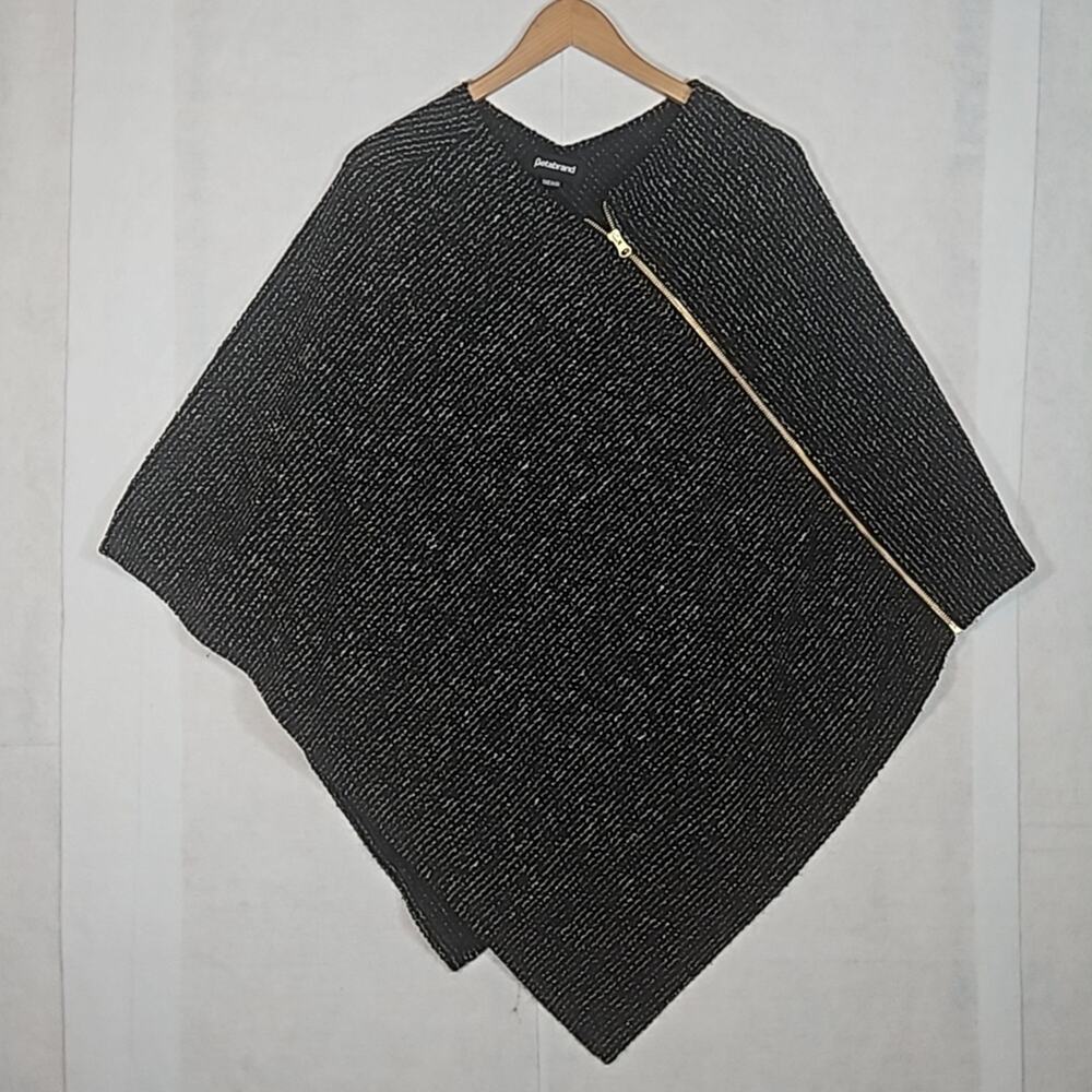 Betabrand Modern Day Poncho Gray Tweed Asymmetrical Gold Zipper Cape Sweater OS